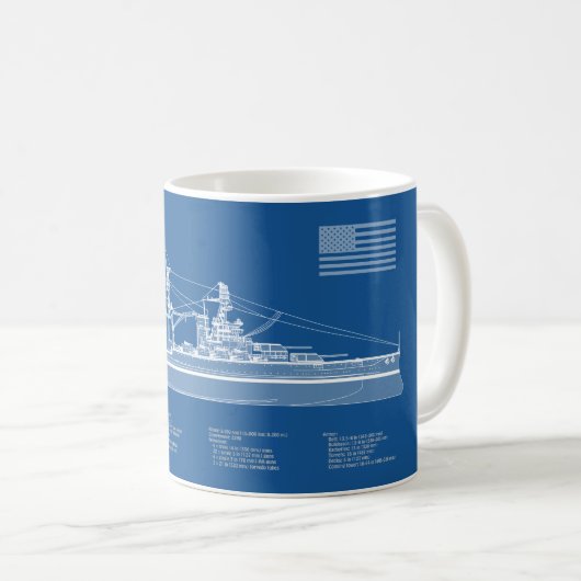 Mug USS Arizona - Plan de plan d'expédition ABD (Devant droit)