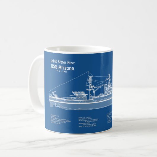 Mug USS Arizona - Plan de plan d'expédition ABD (Devant gauche)