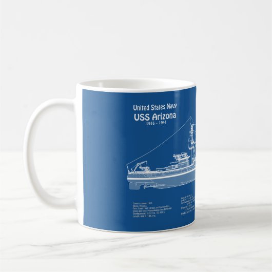 Mug USS Arizona - Plan de plan d'expédition ABD (Gauche)