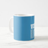 Mug V06 bleu et blanc du meilleur RÉCEPTIONNISTE du (Devant gauche)