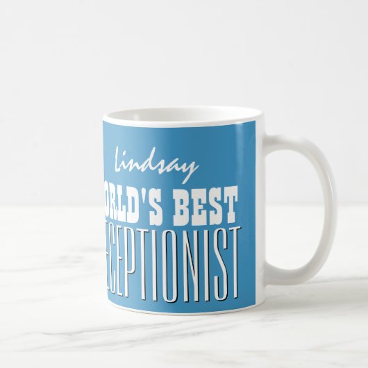 Mug V06 bleu et blanc du meilleur RÉCEPTIONNISTE du (Droite)