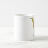 Mug V initial doré avec feuillage floral bleu (Centre)