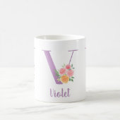 Mug V Monogramme Fleurs Aquarelle Personnalisé (Centre)