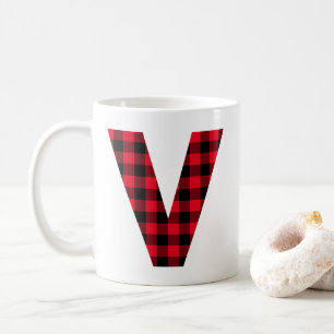 Mug V monogrammé lettre V gras en carreaux de buffle r