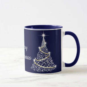 Mug Vacances Arbre De Noël Blanc Et Or Étincelant