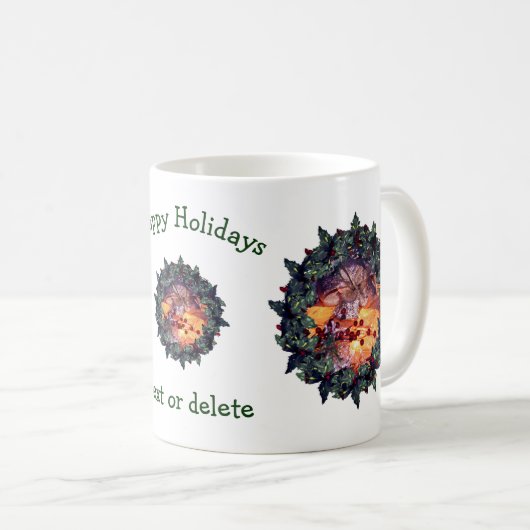 Mug Vacances de Noël personnalisées Holly Wreath (Devant droit)