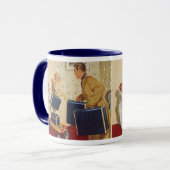Mug Vacances en famille vintage, papa, enfants et vali (Devant gauche)