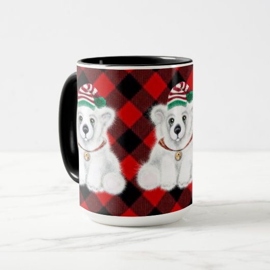 Mug Vacances festives mignonnes Ours polaire rouge pla (Devant gauche)