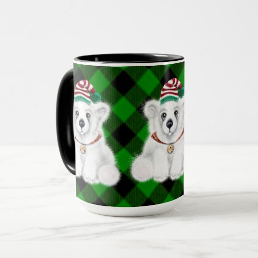 Mug Vacances festives mignonnes Plaid vert ours polair (Devant gauche)
