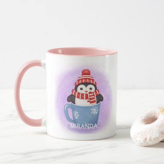 Mug Vacances hivernales de pingouin doux (Avec donut)