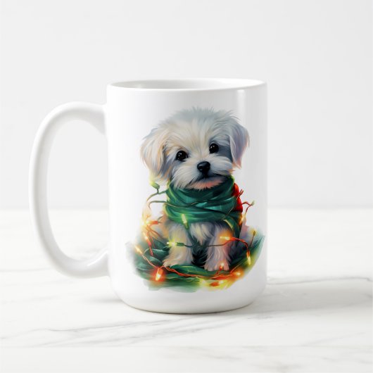 MUG VACANCES NOËL BLANC MALTESE PUPPY CHIEN (Gauche)