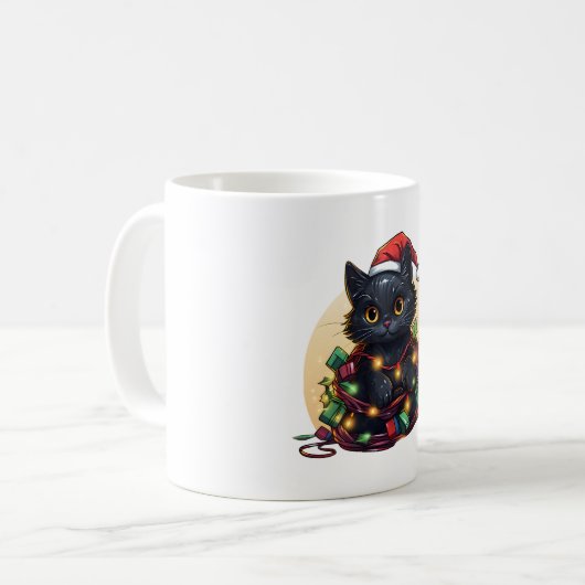 Mug Vacances père Noël Cat Lights (Devant gauche)