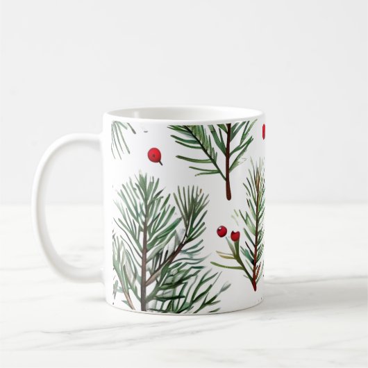 Mug Vacances Pine et Baies rouges Design (Gauche)