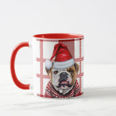 Mug Vacances Red Plaid et Bulldog dans un Noël Casquet (Gauche)