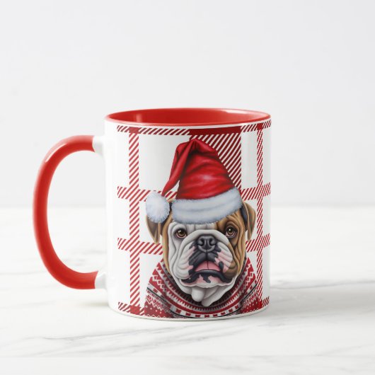 Mug Vacances Red Plaid et Bulldog dans un Noël Casquet (Gauche)