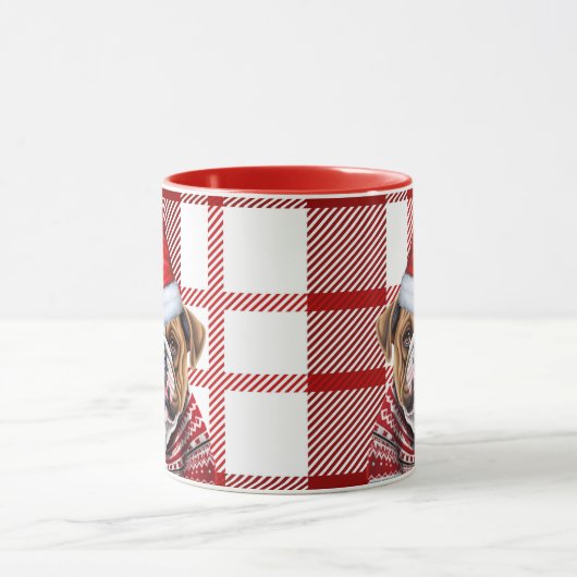 Mug Vacances Red Plaid et Bulldog dans un Noël Casquet (Centre)