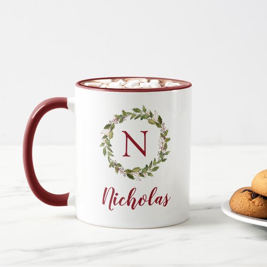 Mug Vacances Verdure Wreath Famille Monogramme