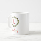 Mug Vacances Verdure Wreath Famille Monogramme (Devant gauche)