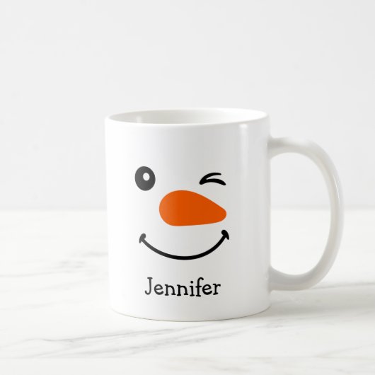 Mug Vacances Winking Snowman visage Nom personnalisé (Droite)