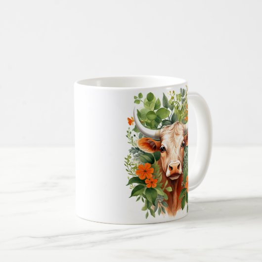 Mug Vache à cornes et fleurs (Devant droit)