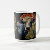 Mug Vache bleu rétro dans le jardin de tournesol (Devant droit)