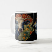 Mug Vache bleu rétro dans le jardin de tournesol (Devant gauche)