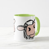 Mug vache de dessin animé noir blanc rose baiser gris (Devant droit)