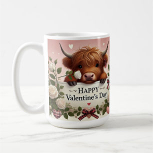 Mug Vache de Highland Valentine avec des roses blanche