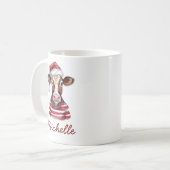 Mug Vache de Noël Joyeuse personnalisée à Santa Hat (Devant gauche)