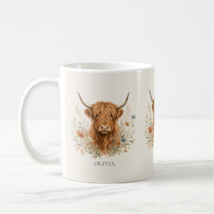 Mug Vache des Highlands Aquarelle Personnalisée
