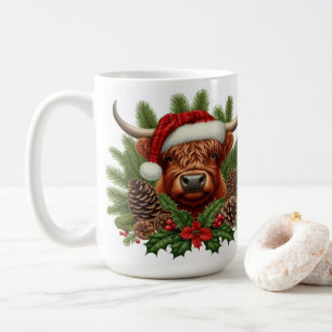 Mug Vache des Highlands au chapeau de Santa Cônes de p