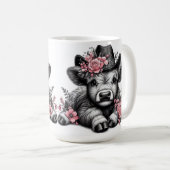 Mug Vache des Highlands avec chapeau et décoration flo (Devant droit)