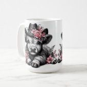 Mug Vache des Highlands avec chapeau et décoration flo (Devant gauche)