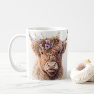 Mug Vache des Highlands avec couronne florale Illustra