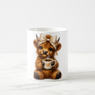Mug Vache des Highlands Boit du Café Porte un Nœud Léo