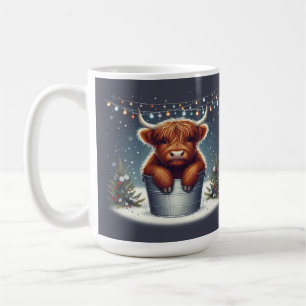 Mug Vache des Highlands dans un seau avec des lumières