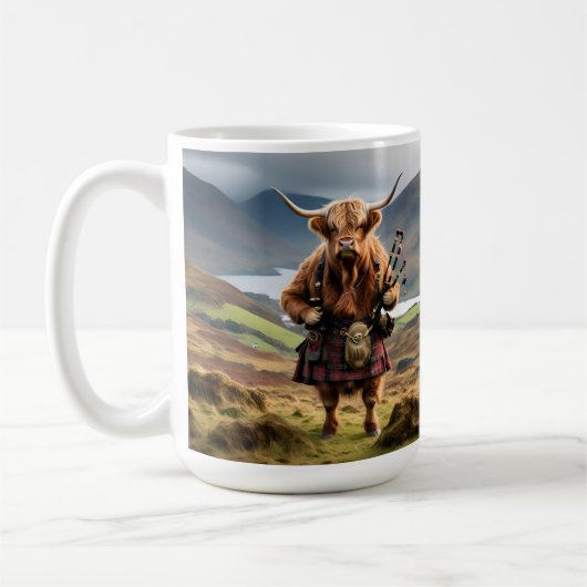 Mug Vache des Highlands écossaise sonnant de la cornem (Gauche)