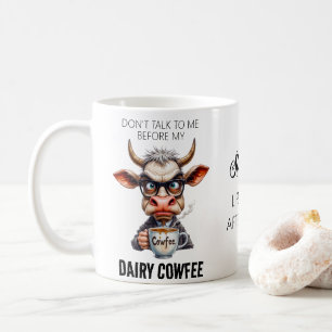 Mug Vache drôle buvant du café Typographie