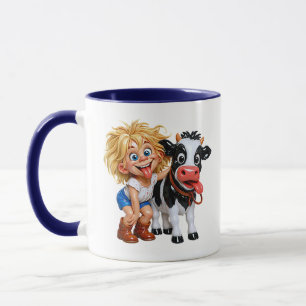Mug Vache drôle Cartoon Fille Tirant la Langue Chaos M