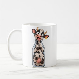 Mug Vache drôle coincée dans une bouteille de lait