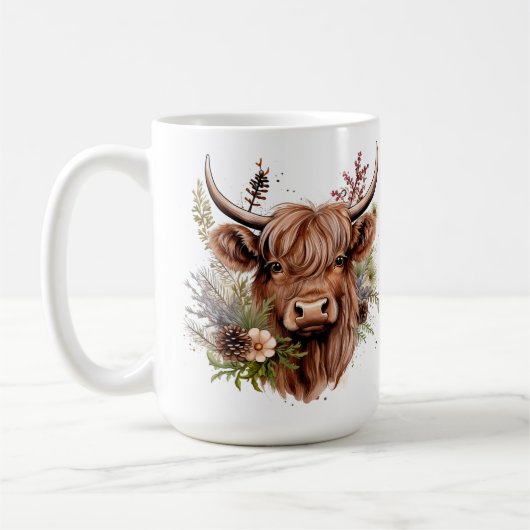 Mug Vache écossaise avec fleurs sur mesure (Gauche)