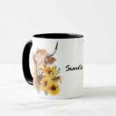Mug Vache écossaise Highland avec des tournesols. Modi (Devant gauche)