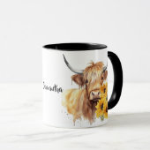 Mug Vache écossaise Highland avec des tournesols. Modi (Devant droit)