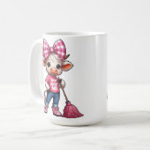 Mug Vache en caricature rose avec En vichy Bow (Devant gauche)