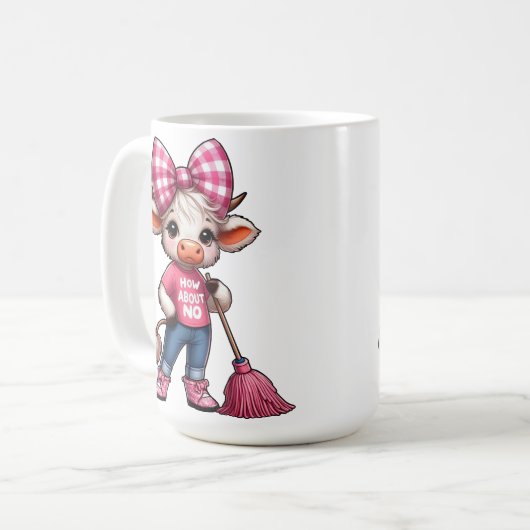 Mug Vache en caricature rose avec En vichy Bow (Devant gauche)