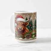 Mug Vache Highland à Santa Hat avec Décorations de vac (Devant gauche)