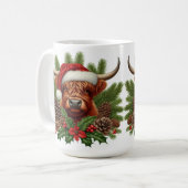 Mug Vache Highland à Santa Hat Pinecones de Noël (Devant gauche)