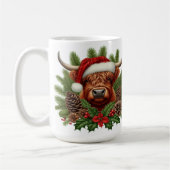 Mug Vache Highland à Santa Hat Pinecones de Noël (Gauche)