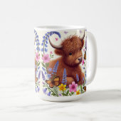 Mug Vache Highland aux fleurs et papillons (Devant droit)