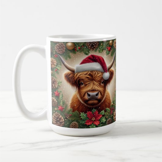 Mug Vache Highland avec chapeau de Santa (Gauche)